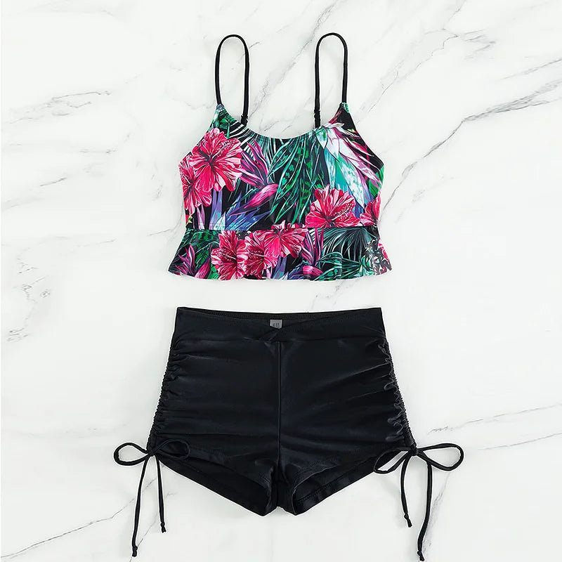 Summer Sexy Pink Swimsuits Tankini Set