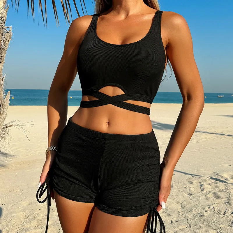 Summer Black Separate Swimsuits Set