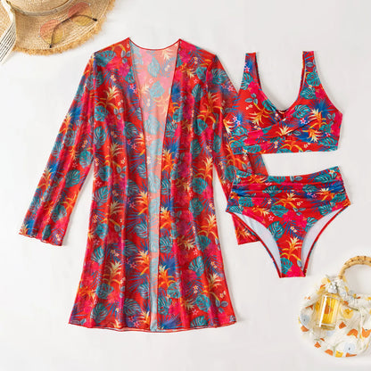 Women's Sexy Floral Three-Piece High Waist Swimsuits