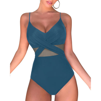 One-Piece Black Net Large Size Swimwear Suit