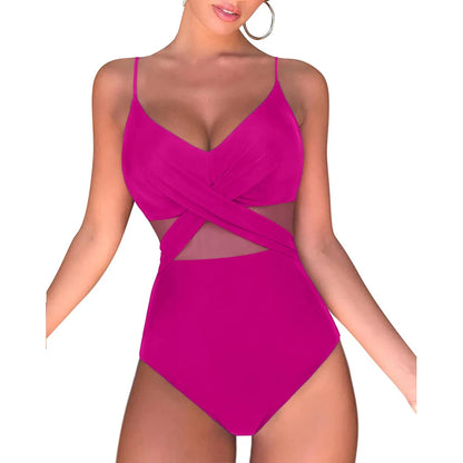 One-Piece Black Net Large Size Swimwear Suit