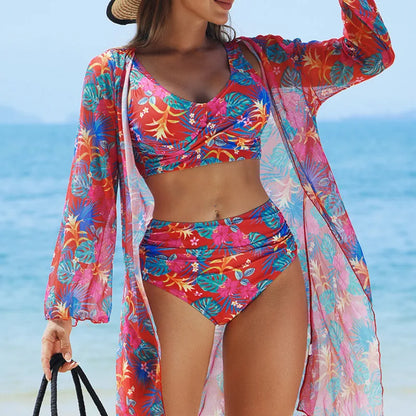 Women's Sexy Floral Three-Piece High Waist Swimsuits