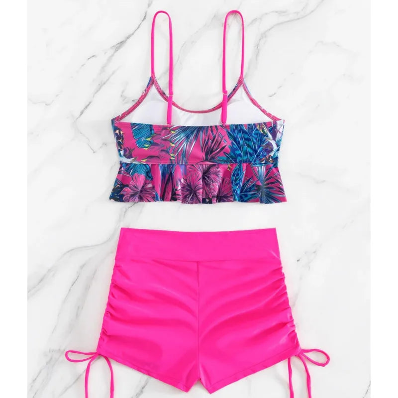 Summer Sexy Pink Swimsuits Tankini Set