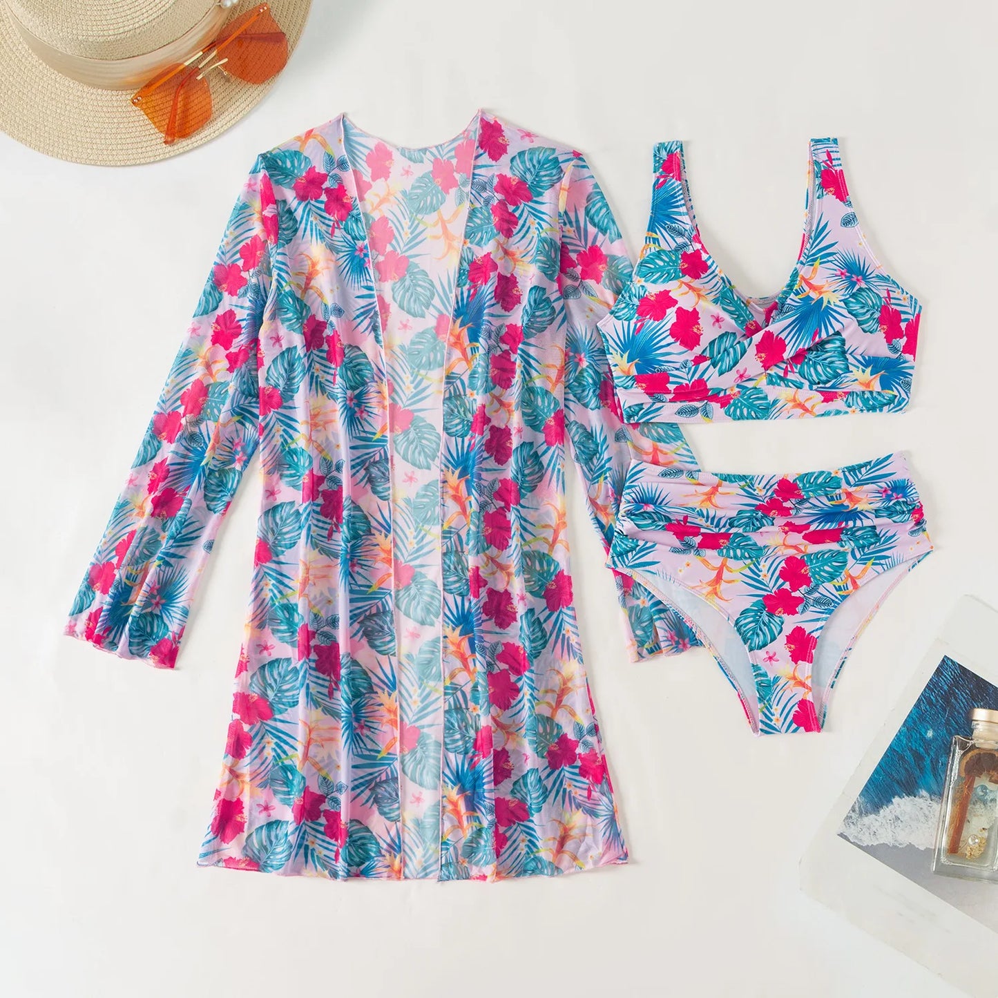 Women's Sexy Floral Three-Piece High Waist Swimsuits