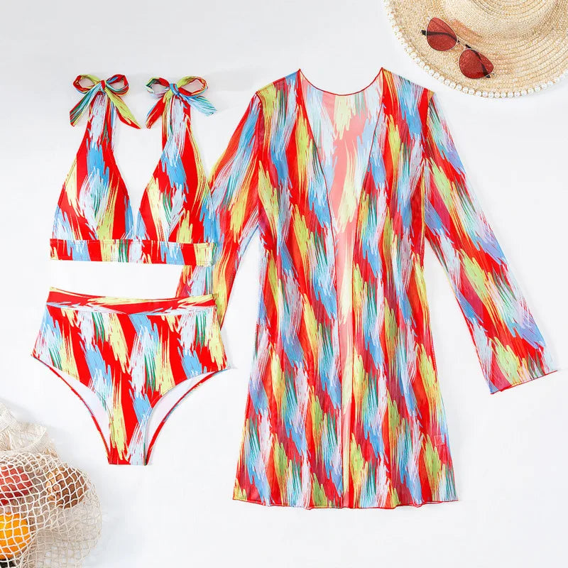 Women's High Waisted Three-Piece Swimsuit