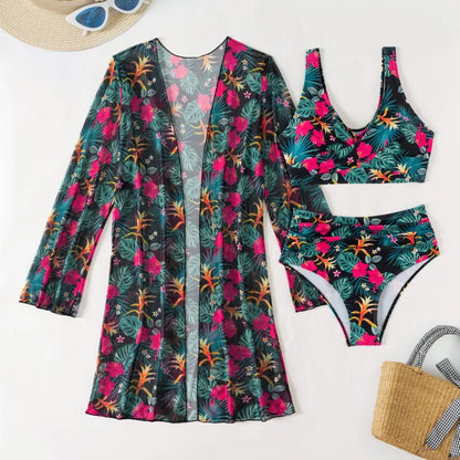 Women's Sexy Floral Three-Piece High Waist Swimsuits
