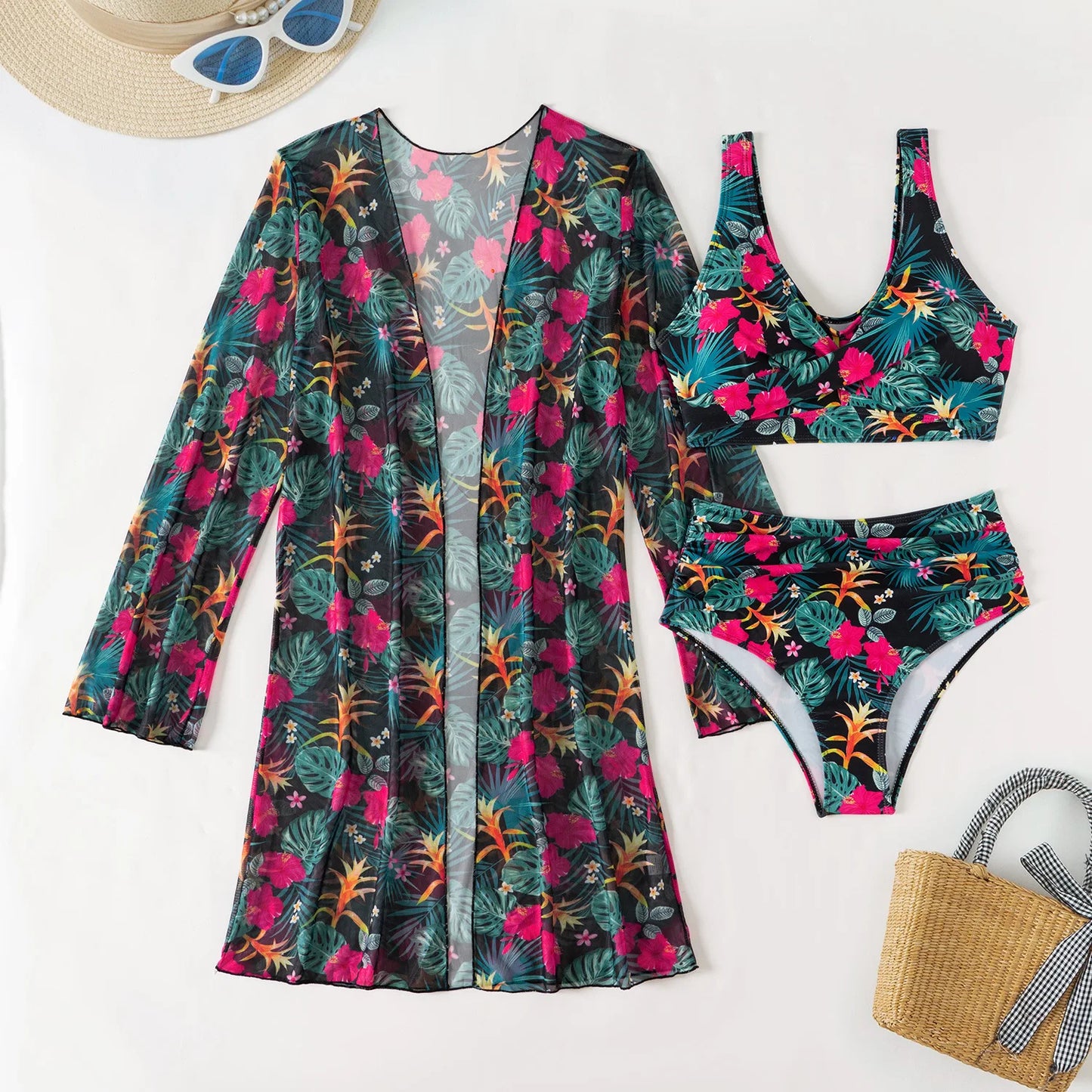 Women's Sexy Floral Three-Piece High Waist Swimsuits