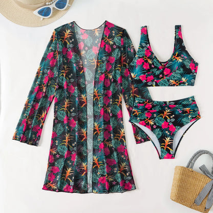 Women's Sexy Floral Three-Piece High Waist Swimsuits