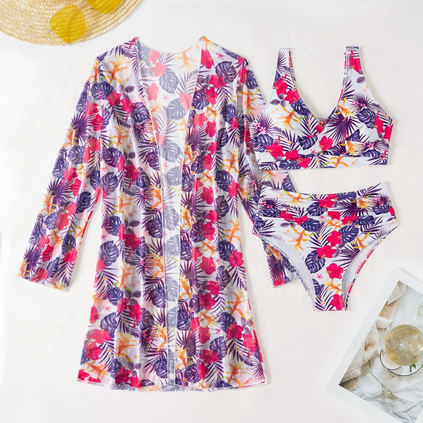 Women's Sexy Floral Three-Piece High Waist Swimsuits