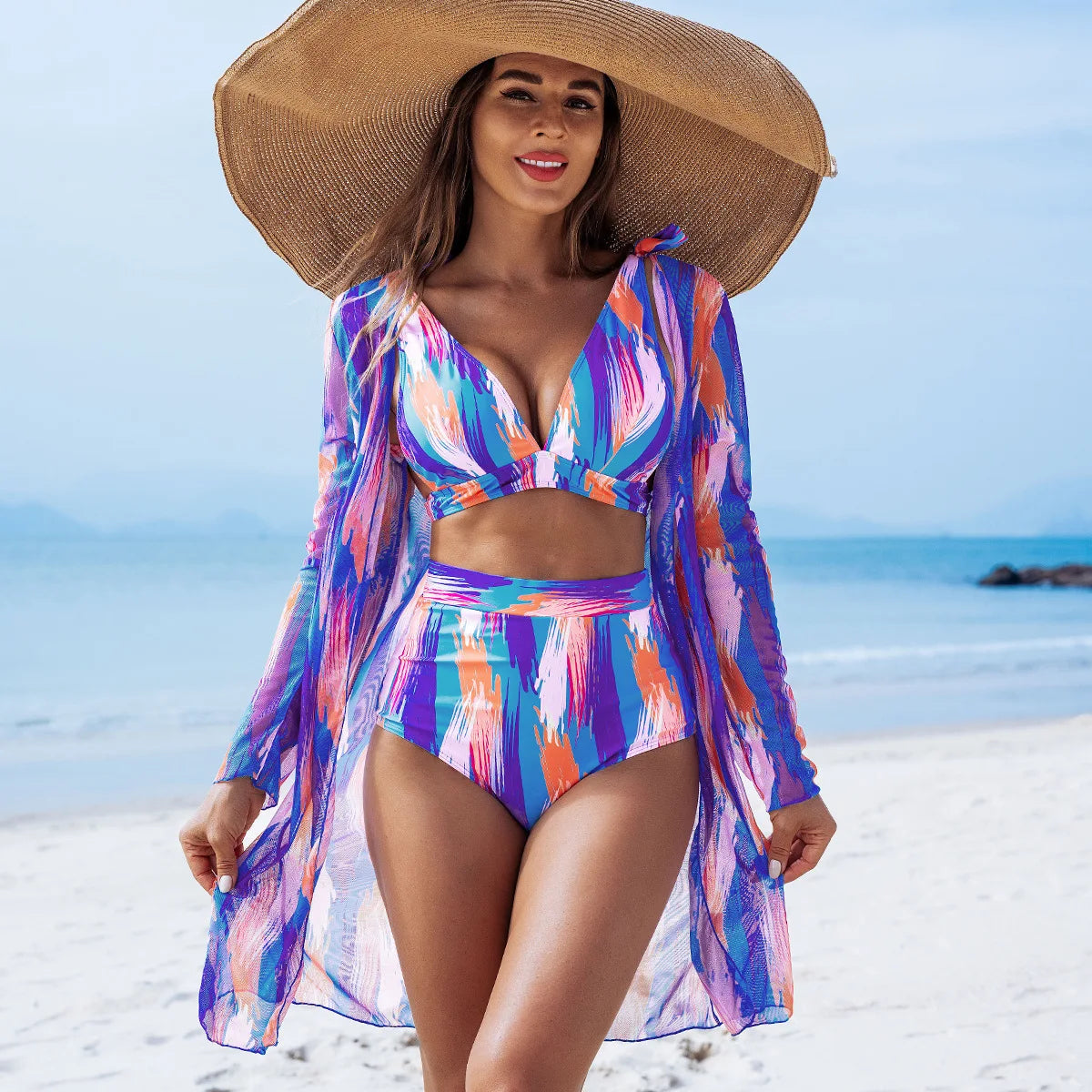 Women's High Waisted Three-Piece Swimsuit