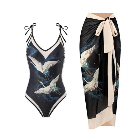 Summer Black Print One Piece Swimsuit