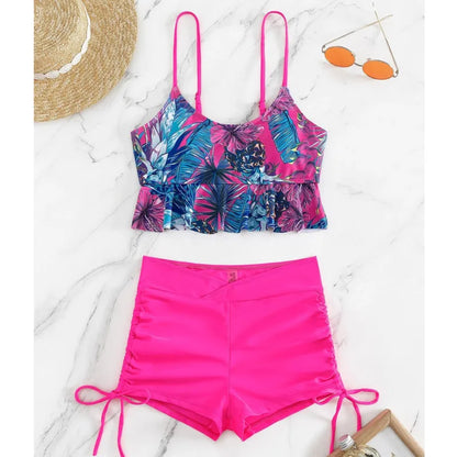 Summer Sexy Pink Swimsuits Tankini Set