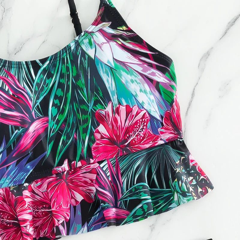 Summer Sexy Pink Swimsuits Tankini Set