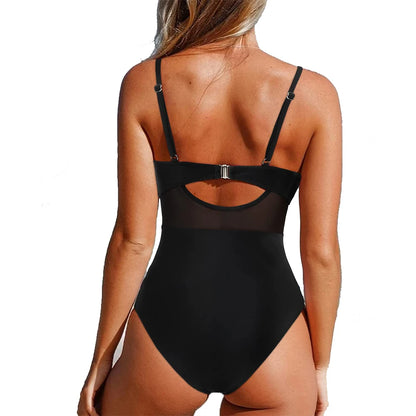One-Piece Black Net Large Size Swimwear Suit