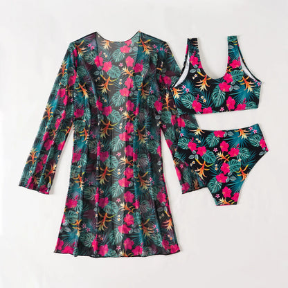 Women's Sexy Floral Three-Piece High Waist Swimsuits