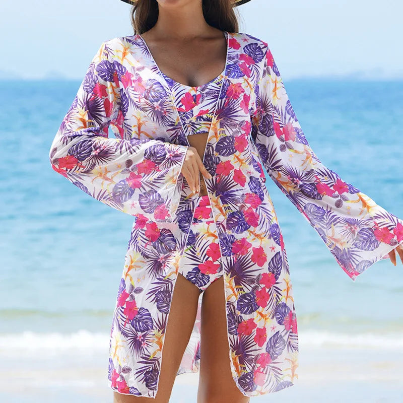 Women's Sexy Floral Three-Piece High Waist Swimsuits