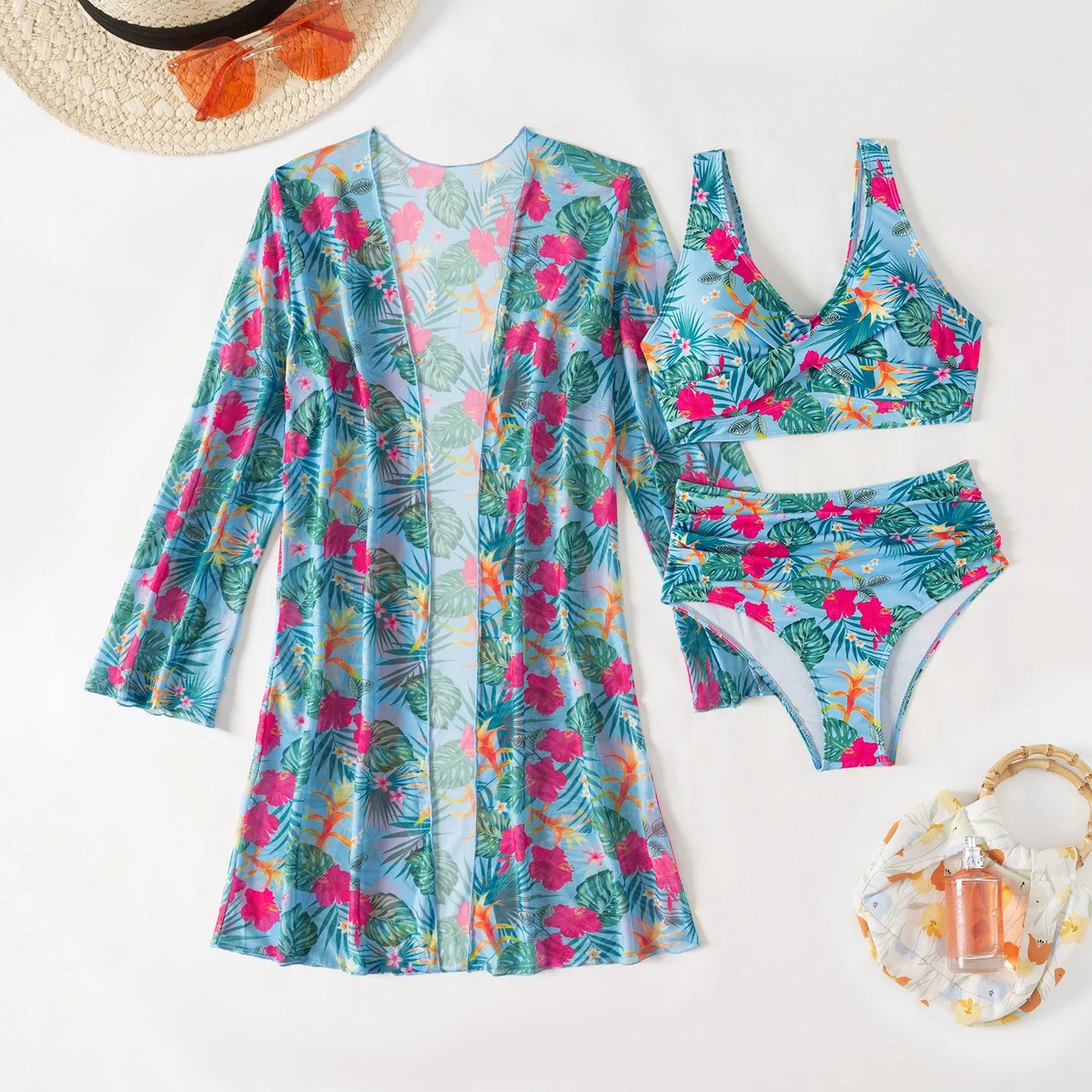 Women's Sexy Floral Three-Piece High Waist Swimsuits