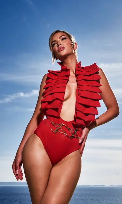 Crimson Cascade One-Piece